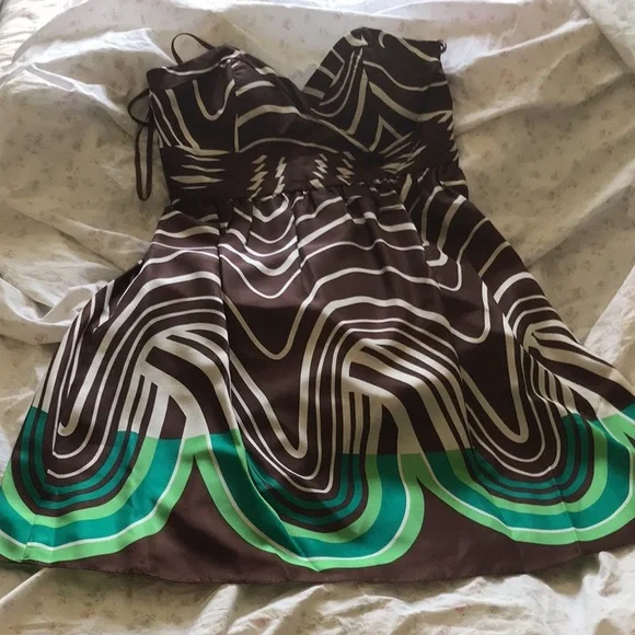 max and cleo silk dress Max & Cleo Dresses | Nwt Max & Cleo Silk Strapless Dress | Color: Brown/Green | Size: 12